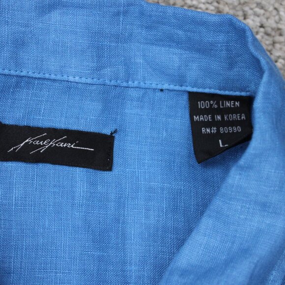 Karl Kani Camp Shirt NWT Mens Large Blue/White 100% Linen Loop Collar S/S Button - Picture 8 of 13